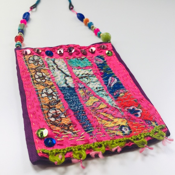 Handmade one of a kind up-cycled fabric necklace - Picture 1 of 8